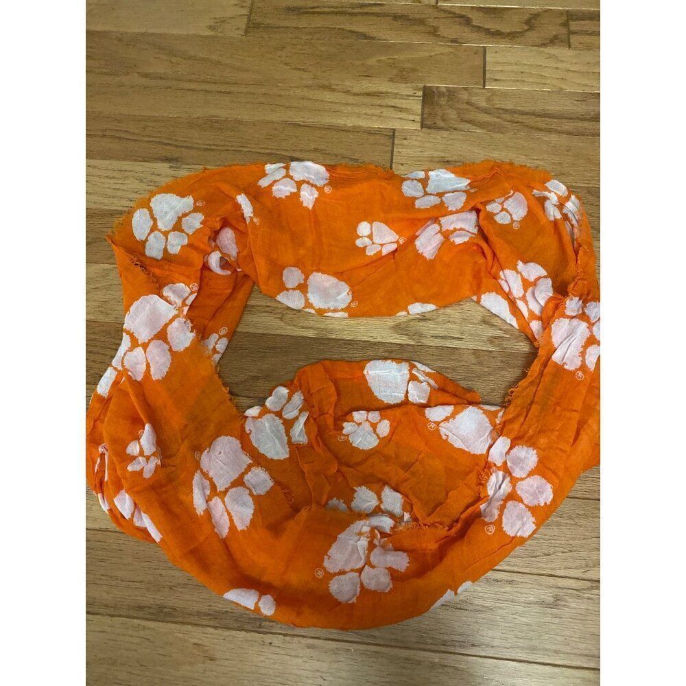 Crimson Tigers Orange & White pawprint thin infinity fashion scarf